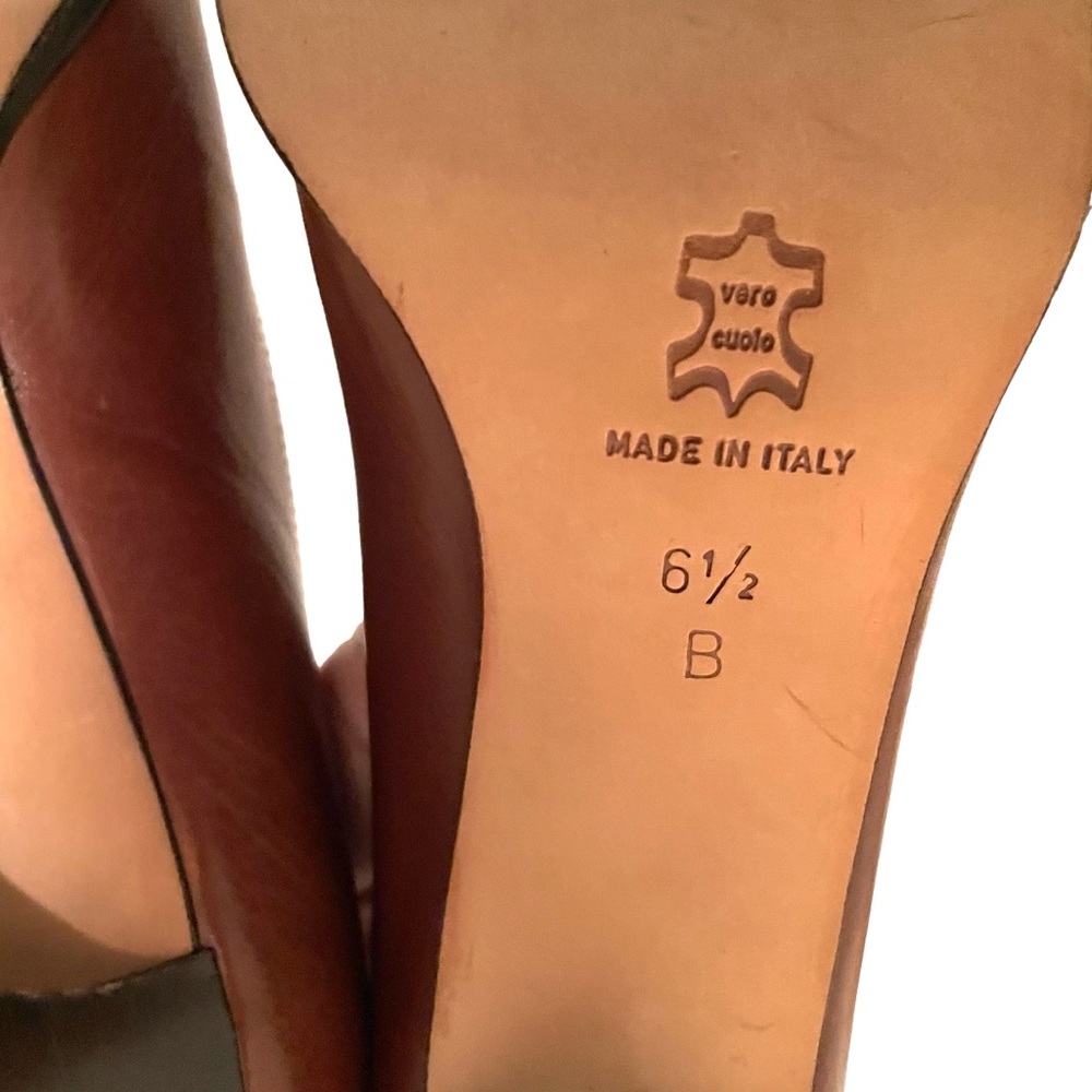 Saks Fifth Avenue Beautiful Brown Leather Pumps Size 6 1/2 B tag still on bottom - Picture 6 of 7